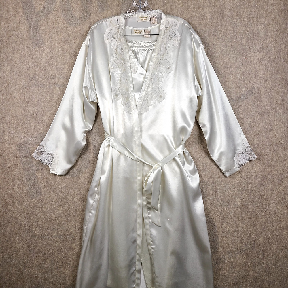 Vintage Victoria's Secret Gold Label 3pc Ivory Bridal Pajama Set Robe Lace M